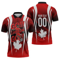 Custom Canada Soccer Player Zipper Polo Shirt Go Canada Maple Leaf