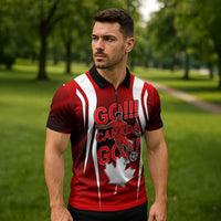 Custom Canada Soccer Player Zipper Polo Shirt Go Canada Maple Leaf