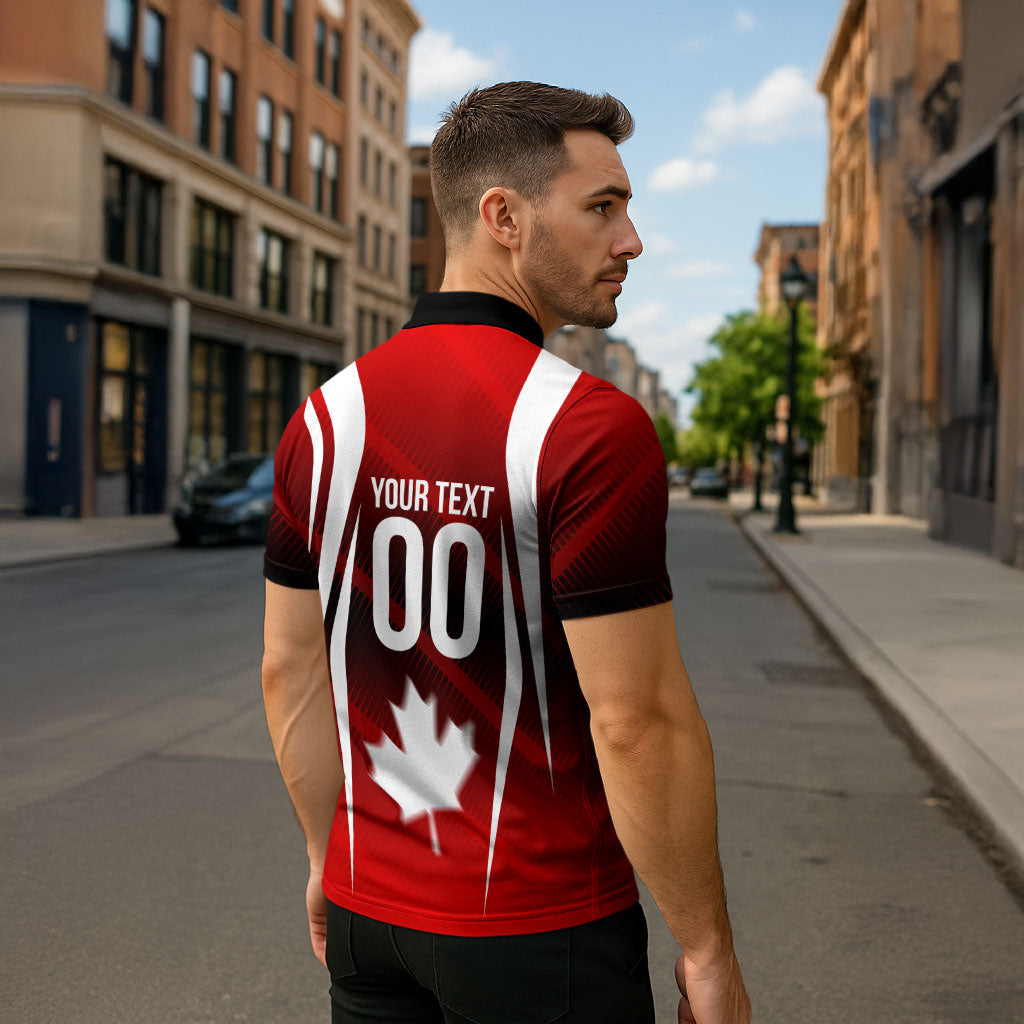 Custom Canada Soccer Player Zipper Polo Shirt Go Canada Maple Leaf