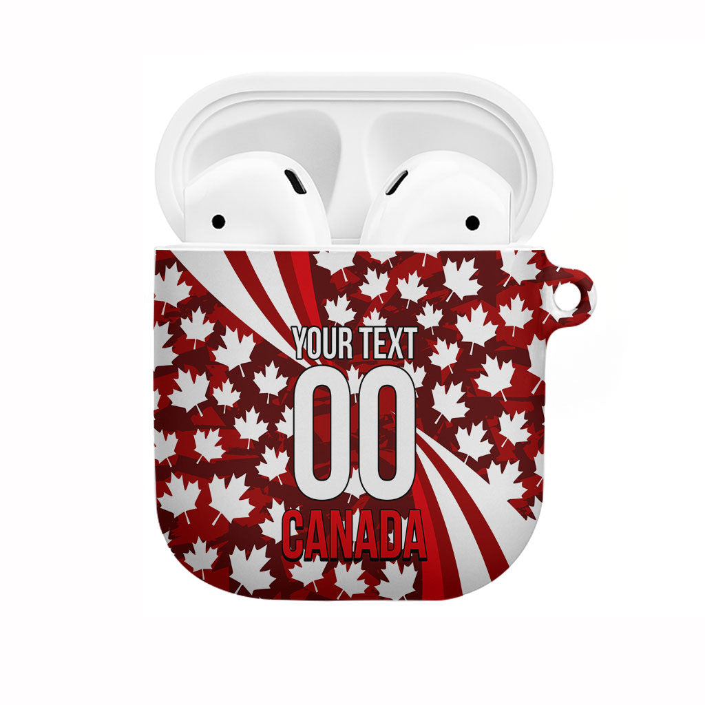 Personalized Canada Football AirPods Case Maple Leaf Pattern - Moose Soccer Mascot