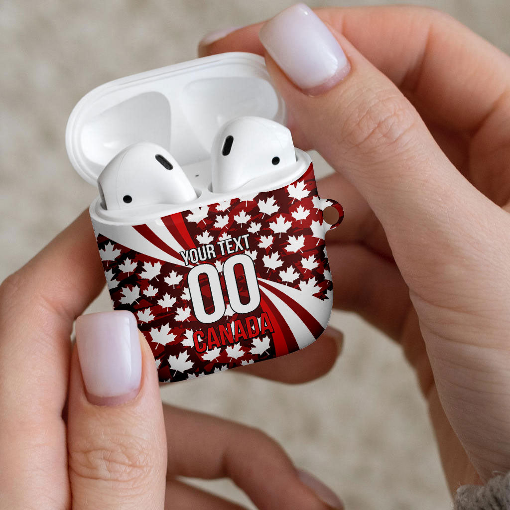 Personalized Canada Football AirPods Case Maple Leaf Pattern - Moose Soccer Mascot