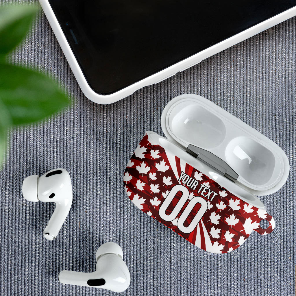 Personalized Canada Football AirPods Case Maple Leaf Pattern - Moose Soccer Mascot