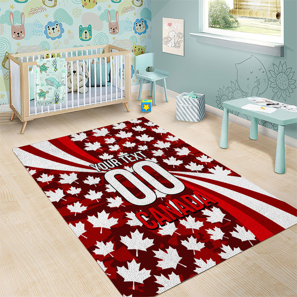 Personalized Canada Football Area Rug Maple Leaf Pattern - Moose Soccer Mascot