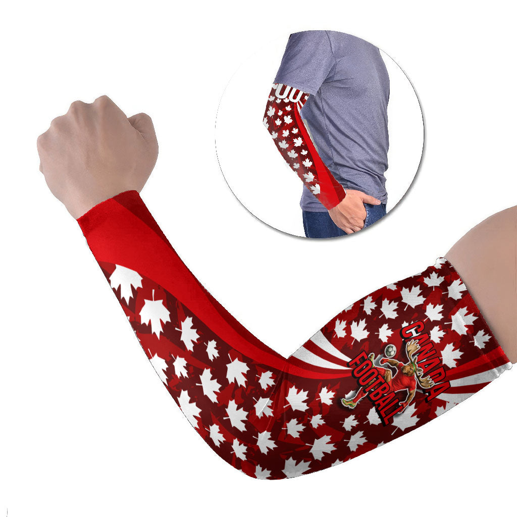 Personalized Canada Football Arm Sleeves Maple Leaf Pattern - Moose Soccer Mascot