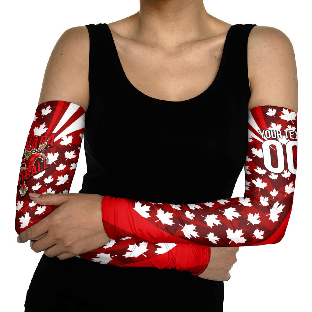 Personalized Canada Football Arm Sleeves Maple Leaf Pattern - Moose Soccer Mascot