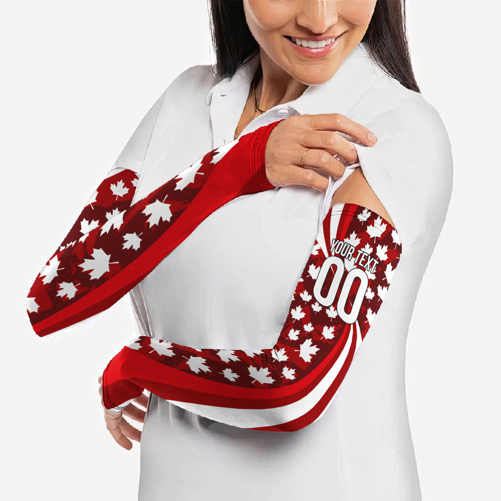 Personalized Canada Football Arm Sleeves Maple Leaf Pattern - Moose Soccer Mascot