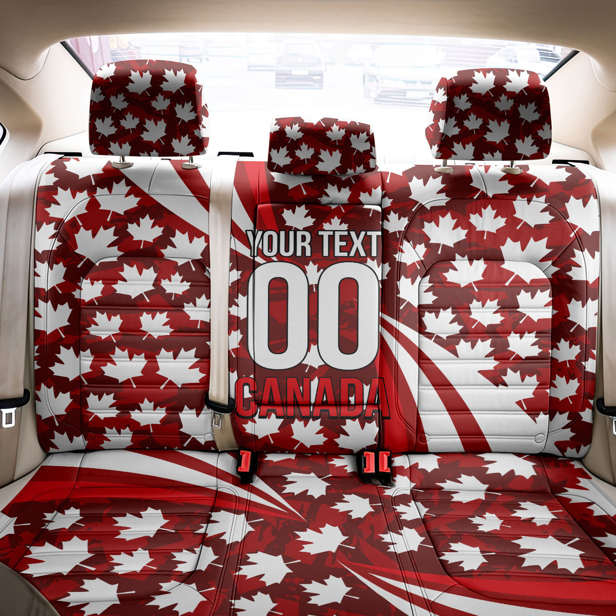 Personalized Canada Football Back Car Seat Cover Maple Leaf Pattern - Moose Soccer Mascot