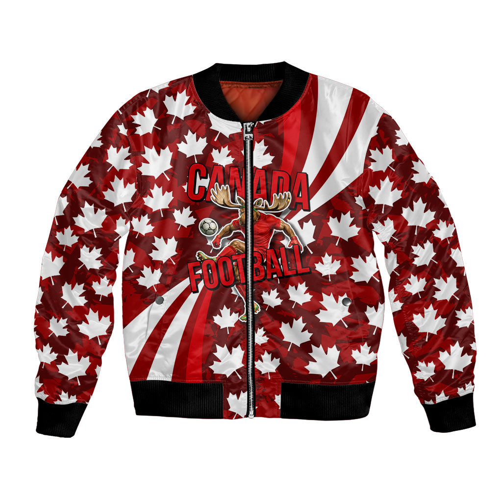 Personalized Canada Football Bomber Jacket Maple Leaf Pattern - Moose Soccer Mascot