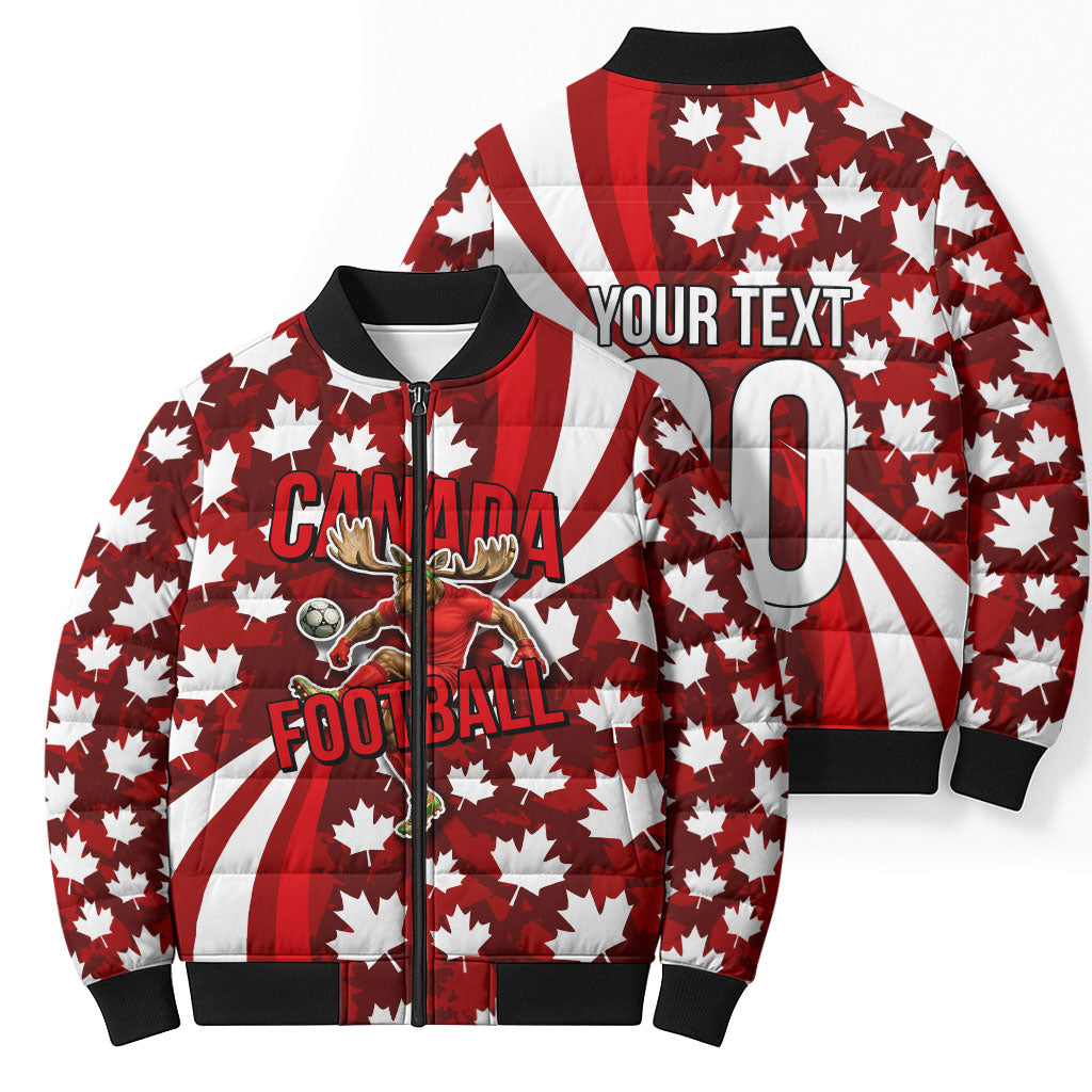 Personalized Canada Football Bomber Puffer Jacket Maple Leaf Pattern - Moose Soccer Mascot