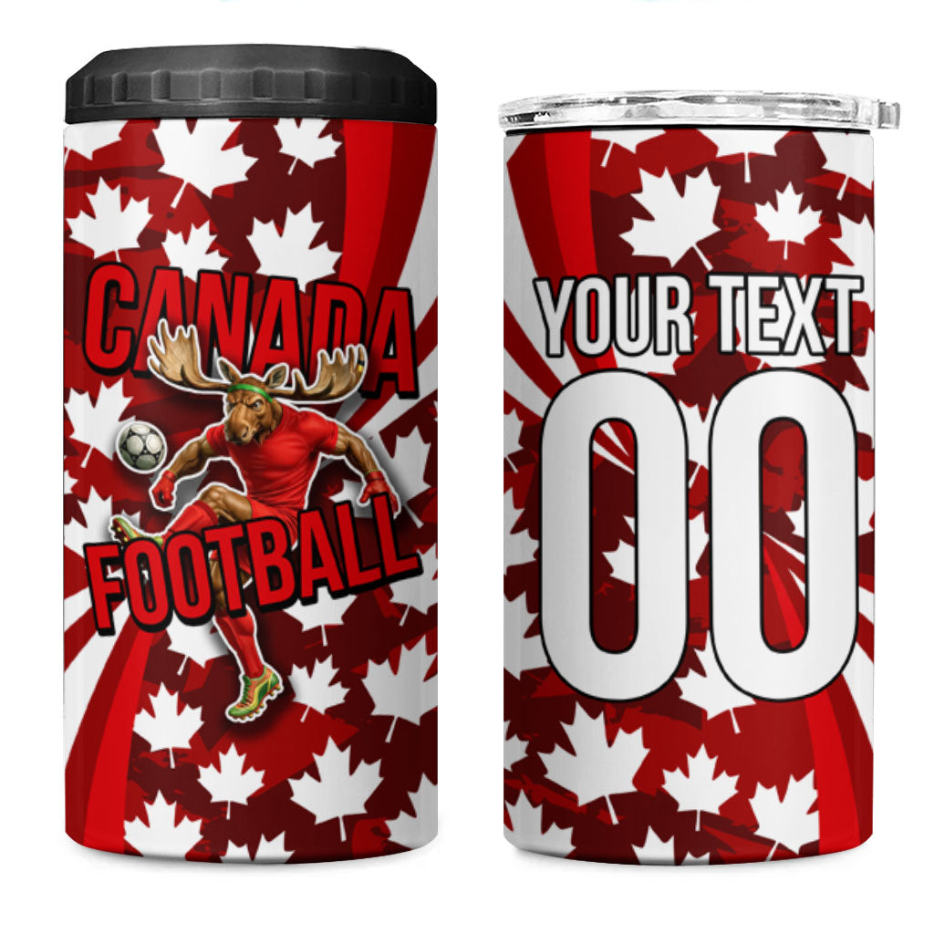 Personalized Canada Football 4 in 1 Can Cooler Tumbler Maple Leaf Pattern - Moose Soccer Mascot