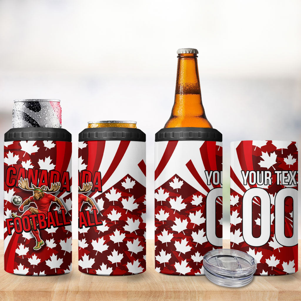 Personalized Canada Football 4 in 1 Can Cooler Tumbler Maple Leaf Pattern - Moose Soccer Mascot