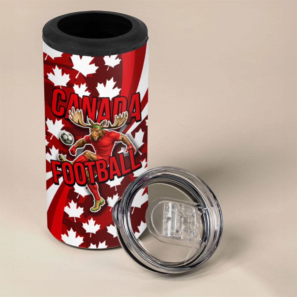Personalized Canada Football 4 in 1 Can Cooler Tumbler Maple Leaf Pattern - Moose Soccer Mascot
