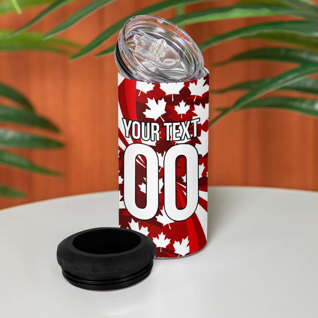 Personalized Canada Football 4 in 1 Can Cooler Tumbler Maple Leaf Pattern - Moose Soccer Mascot