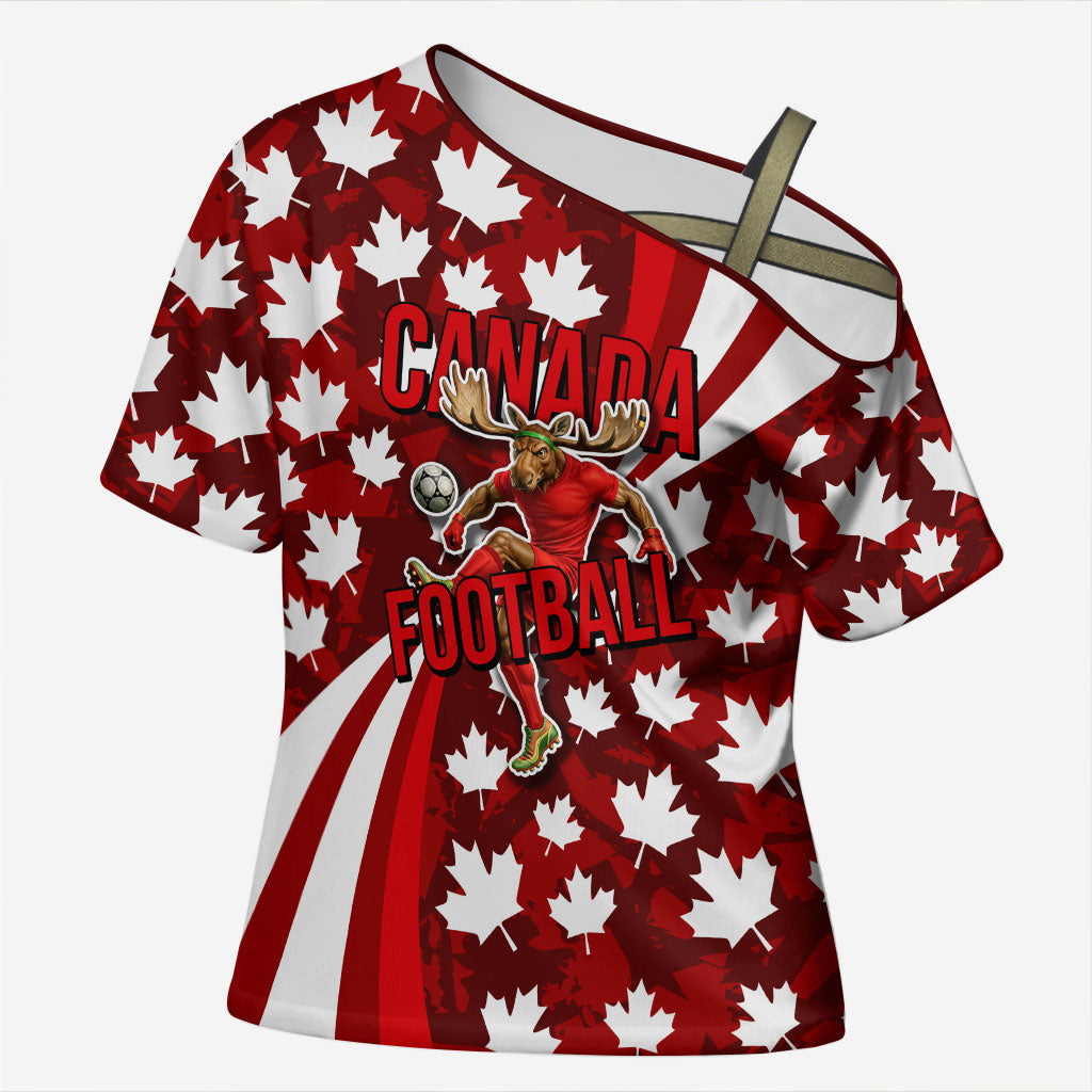 Personalized Canada Football Cross Shoulder Shirt Maple Leaf Pattern - Moose Soccer Mascot