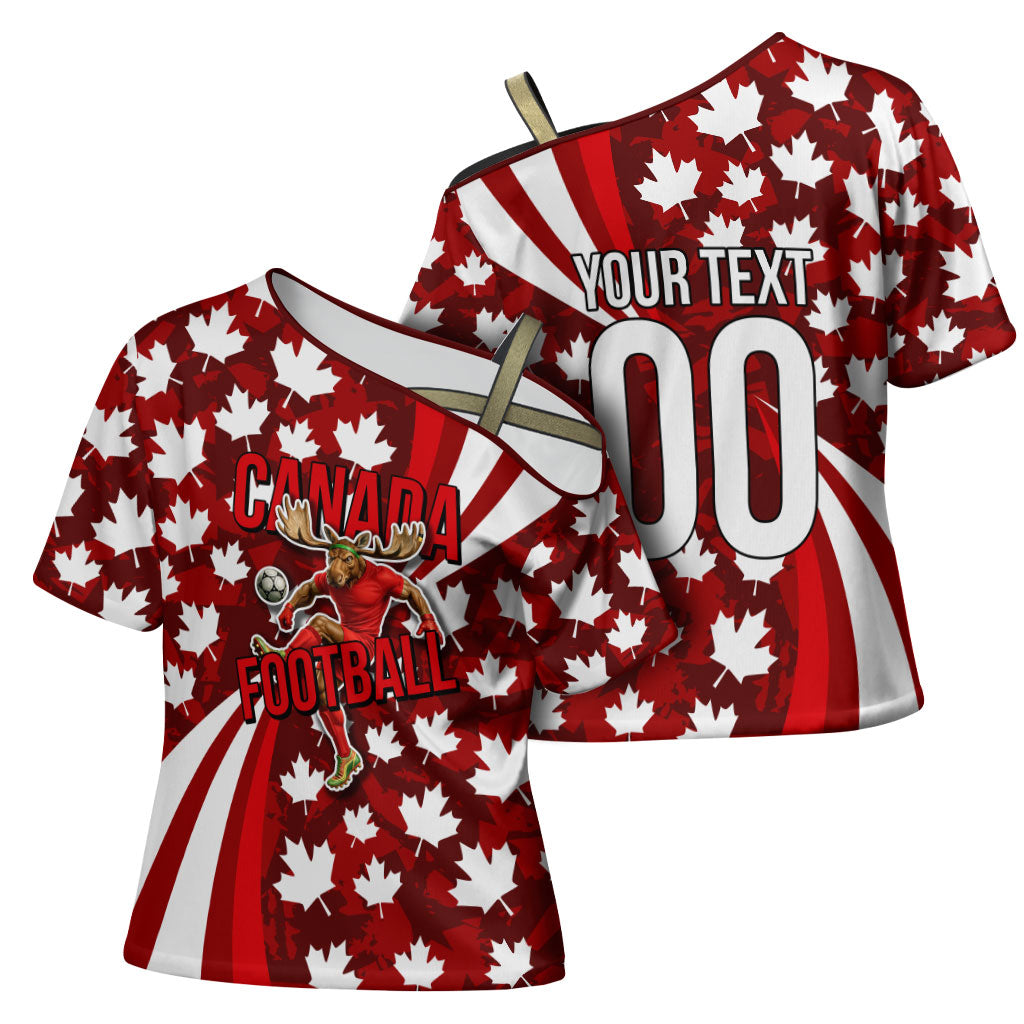 Personalized Canada Football Cross Shoulder Shirt Maple Leaf Pattern - Moose Soccer Mascot