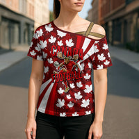 Personalized Canada Football Cross Shoulder Shirt Maple Leaf Pattern - Moose Soccer Mascot