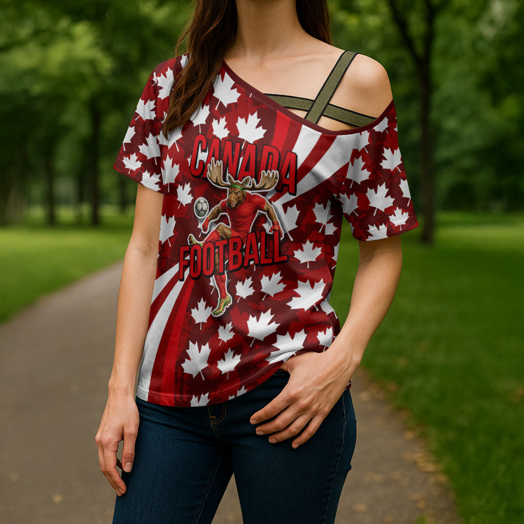 Personalized Canada Football Cross Shoulder Shirt Maple Leaf Pattern - Moose Soccer Mascot