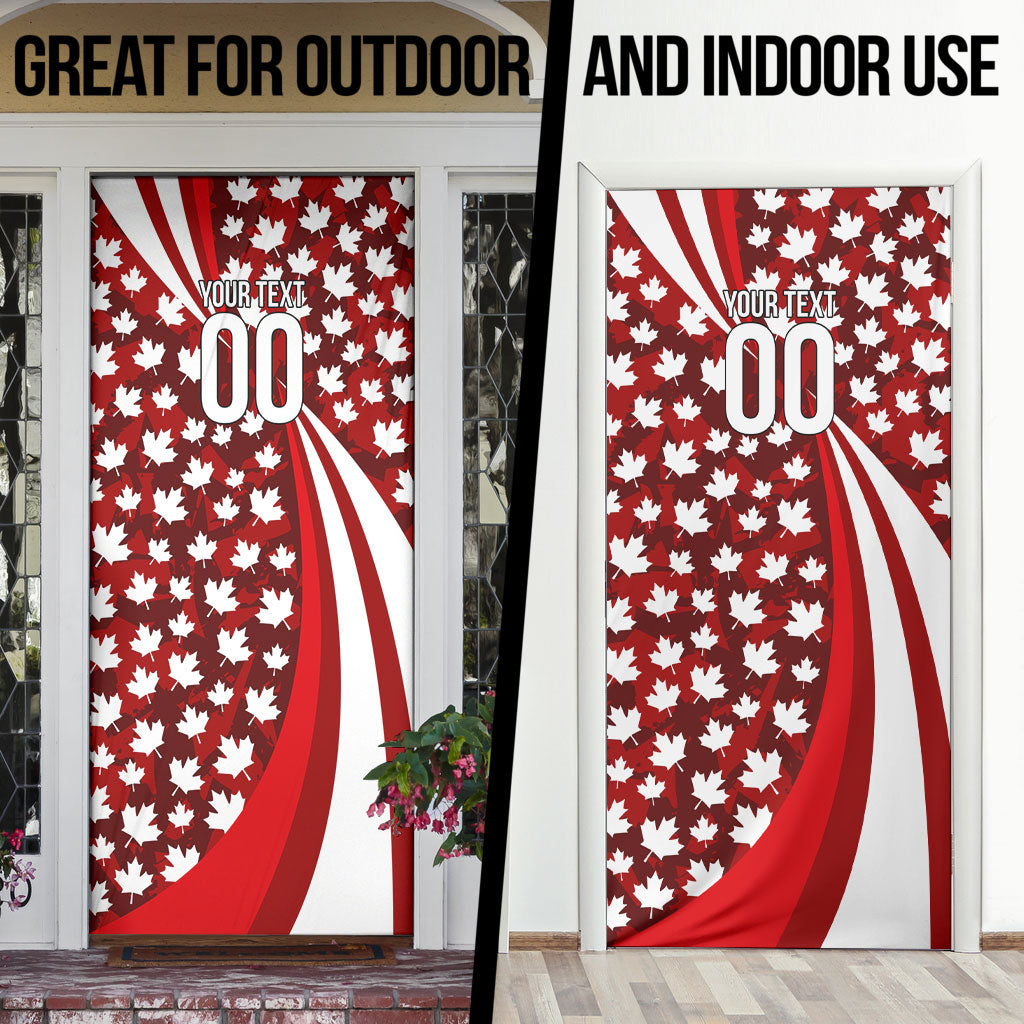 Personalized Canada Football Door Cover Maple Leaf Pattern - Moose Soccer Mascot