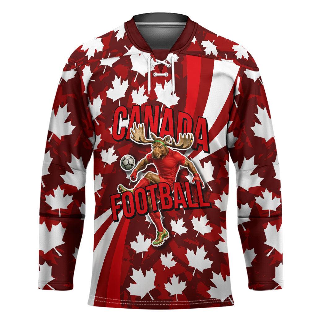 Personalized Canada Football Hockey Jersey Maple Leaf Pattern - Moose Soccer Mascot