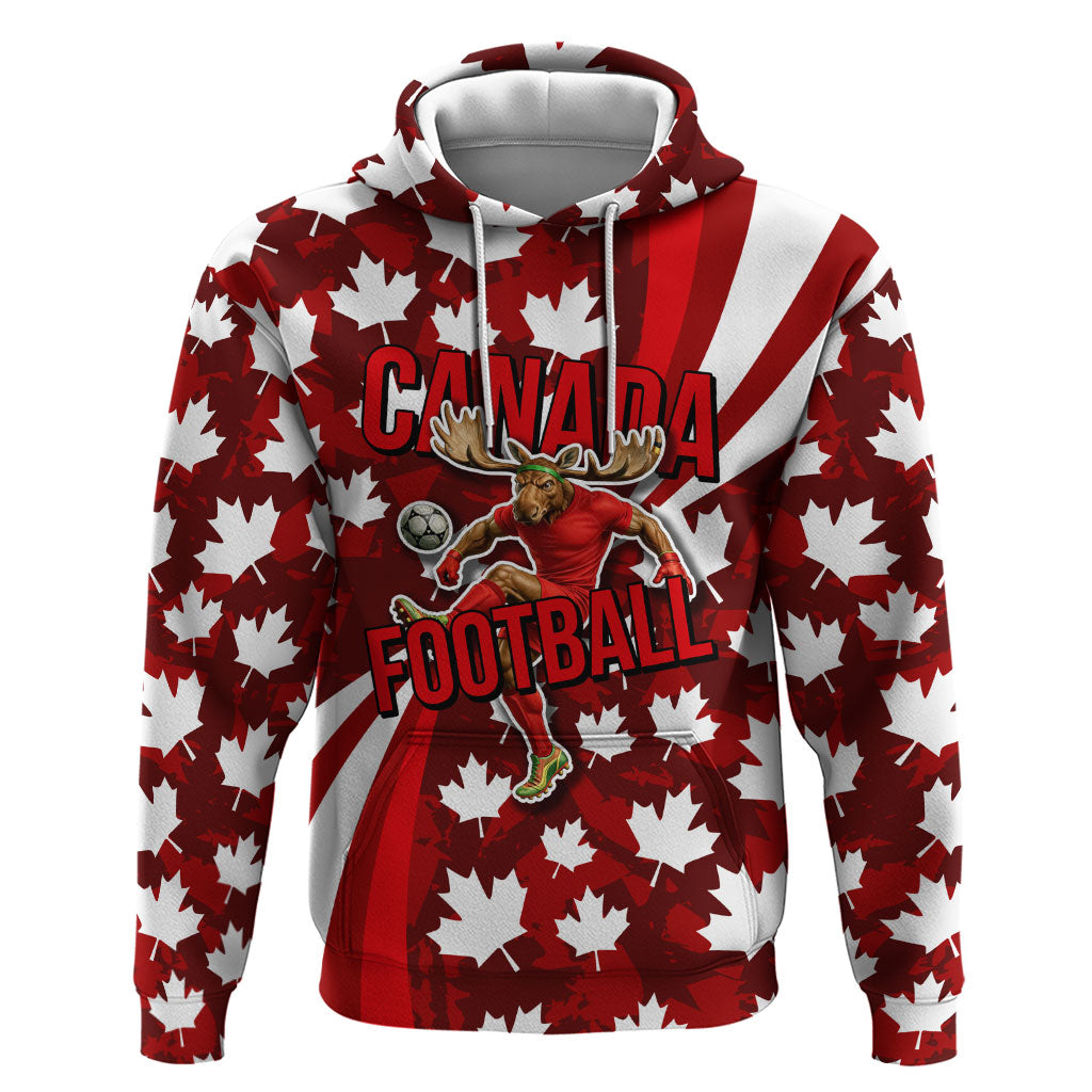 Personalized Canada Football Hoodie Maple Leaf Pattern - Moose Soccer Mascot