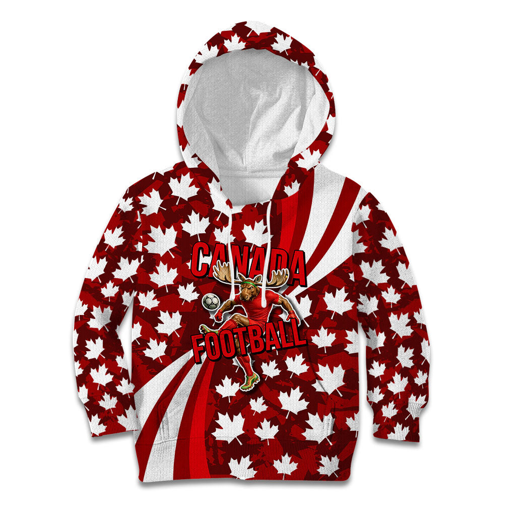 Personalized Canada Football Kid Hoodie Maple Leaf Pattern - Moose Soccer Mascot