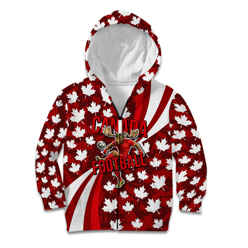Personalized Canada Football Kid Hoodie Maple Leaf Pattern - Moose Soccer Mascot