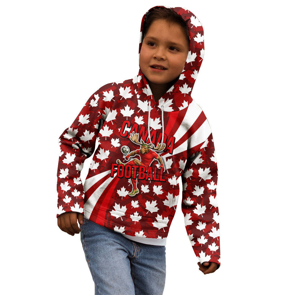 Personalized Canada Football Kid Hoodie Maple Leaf Pattern - Moose Soccer Mascot