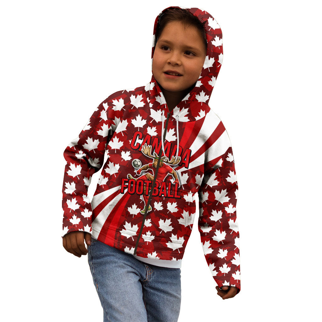 Personalized Canada Football Kid Hoodie Maple Leaf Pattern - Moose Soccer Mascot
