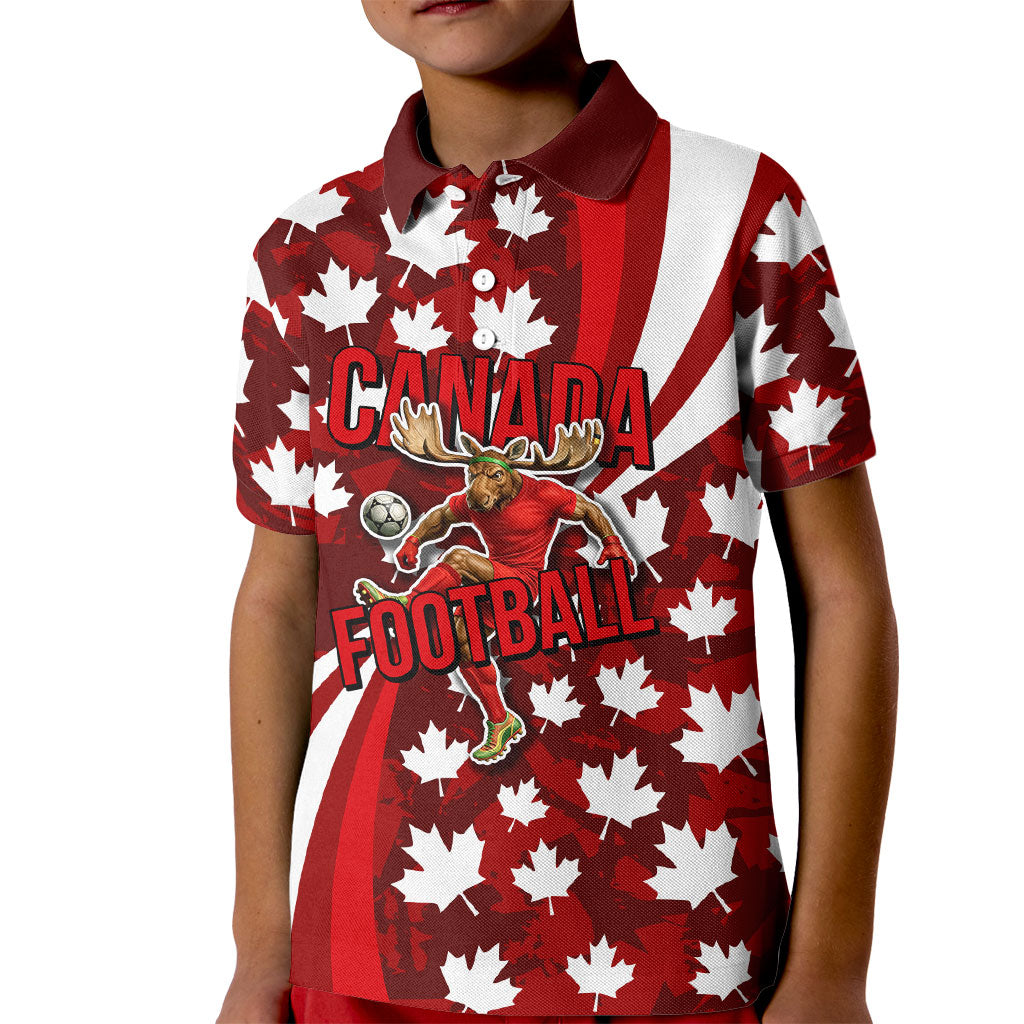Personalized Canada Football Kid Polo Shirt Maple Leaf Pattern - Moose Soccer Mascot