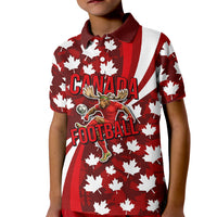 Personalized Canada Football Kid Polo Shirt Maple Leaf Pattern - Moose Soccer Mascot