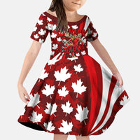 Personalized Canada Football Kid Short Sleeve Dress Maple Leaf Pattern - Moose Soccer Mascot