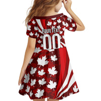 Personalized Canada Football Kid Short Sleeve Dress Maple Leaf Pattern - Moose Soccer Mascot