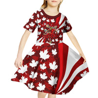 Personalized Canada Football Kid Short Sleeve Dress Maple Leaf Pattern - Moose Soccer Mascot