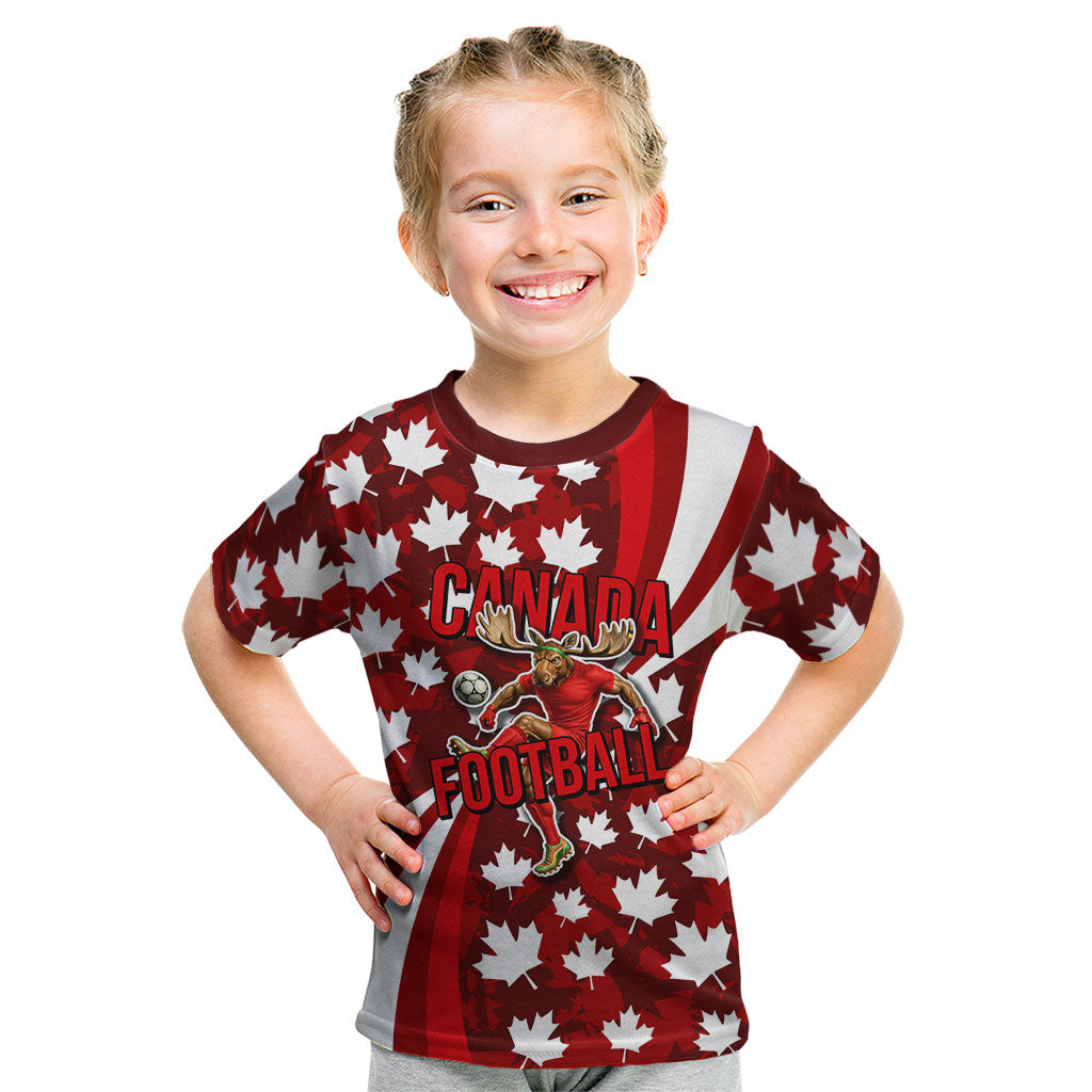 Personalized Canada Football Kid T Shirt Maple Leaf Pattern - Moose Soccer Mascot
