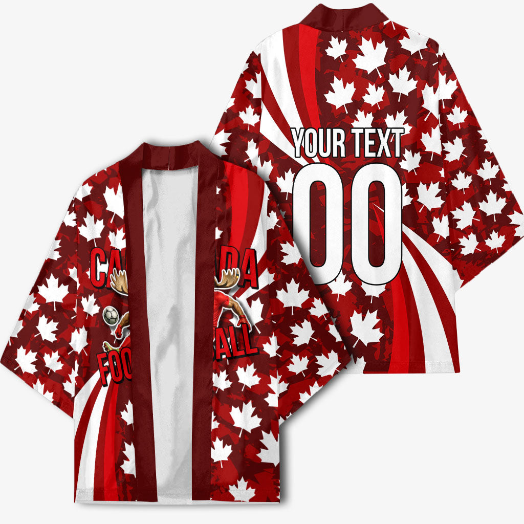 Personalized Canada Football Kimono Maple Leaf Pattern - Moose Soccer Mascot