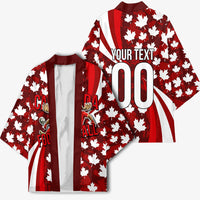 Personalized Canada Football Kimono Maple Leaf Pattern - Moose Soccer Mascot