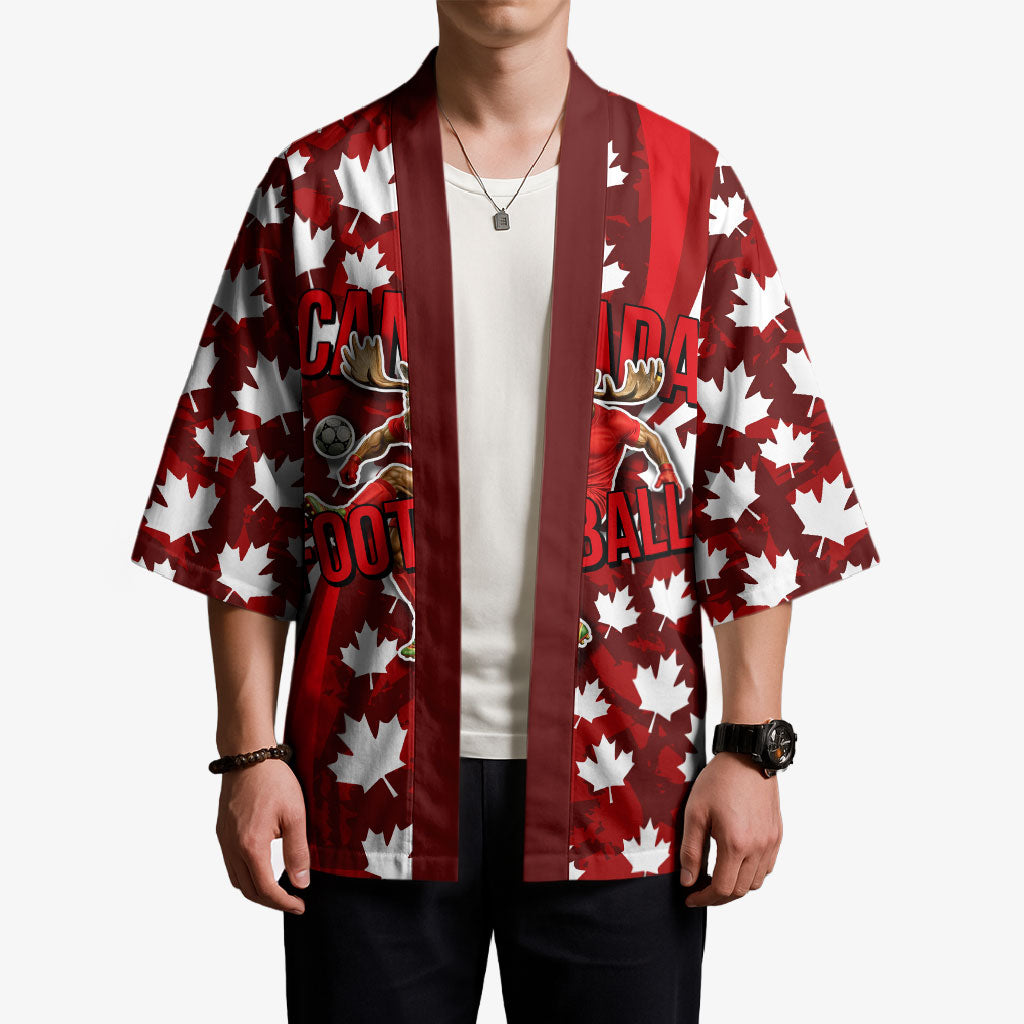 Personalized Canada Football Kimono Maple Leaf Pattern - Moose Soccer Mascot