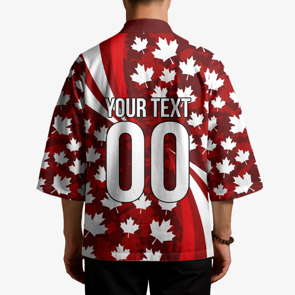 Personalized Canada Football Kimono Maple Leaf Pattern - Moose Soccer Mascot