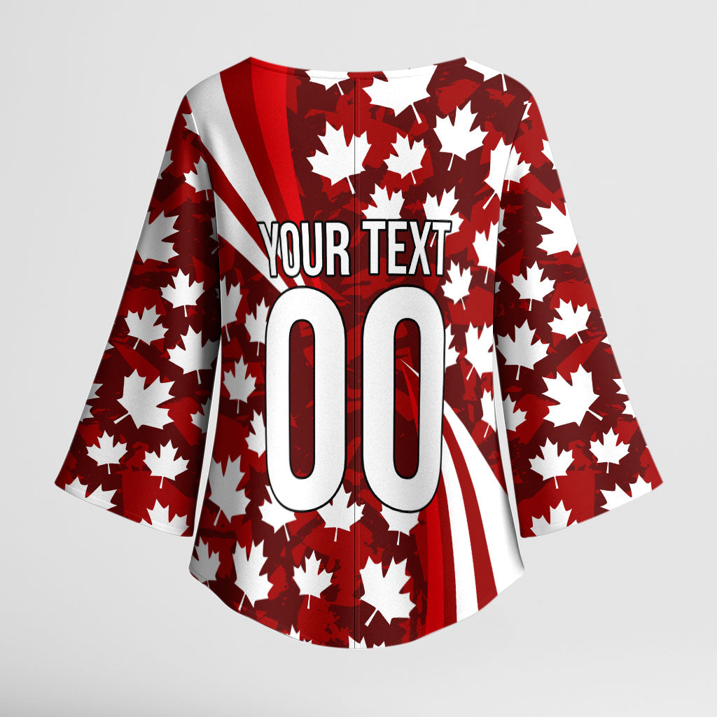 Personalized Canada Football Kimono Sleeve Blouse Maple Leaf Pattern - Moose Soccer Mascot