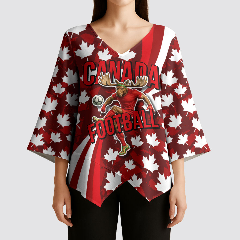 Personalized Canada Football Kimono Sleeve Blouse Maple Leaf Pattern - Moose Soccer Mascot