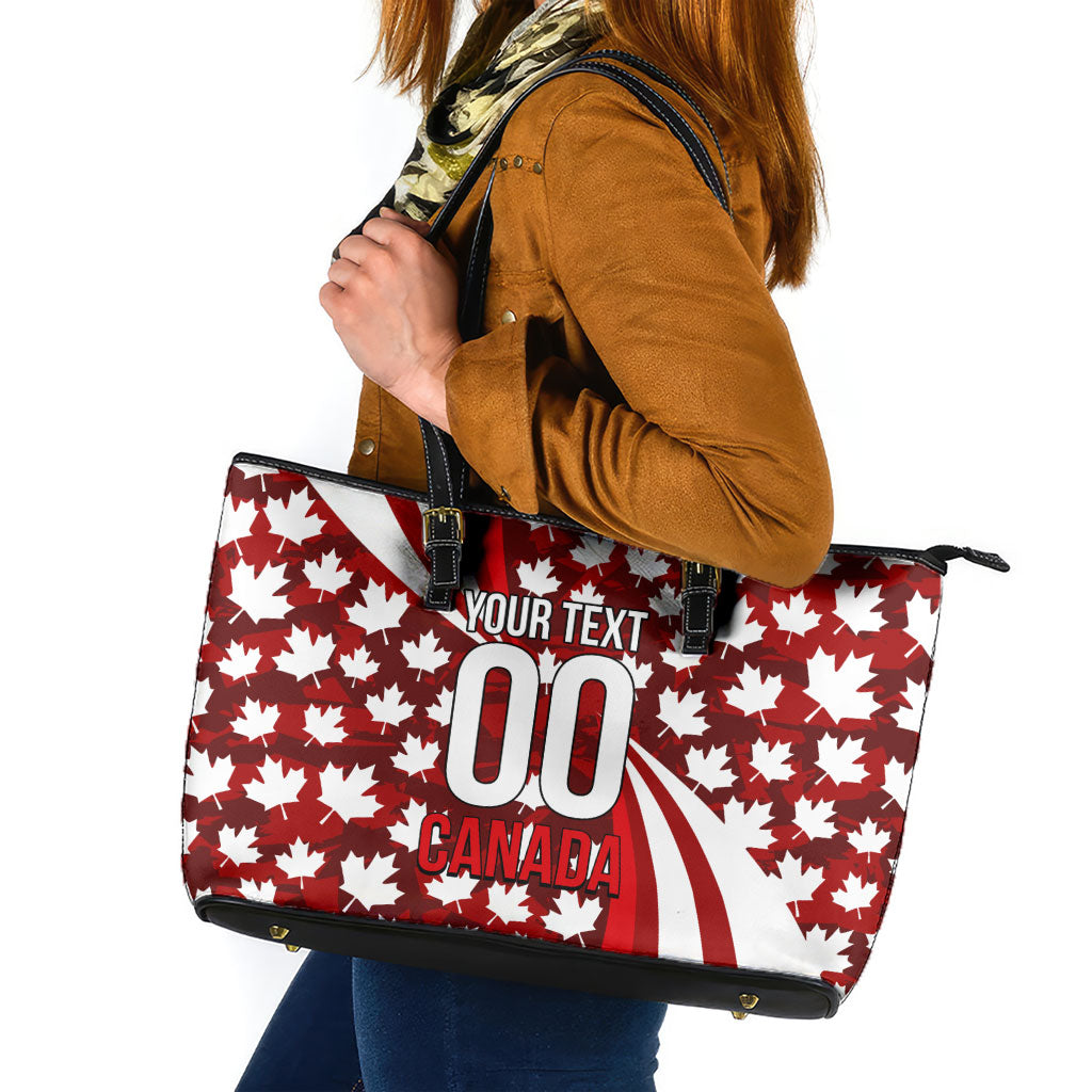 Personalized Canada Football Leather Tote Bag Maple Leaf Pattern - Moose Soccer Mascot