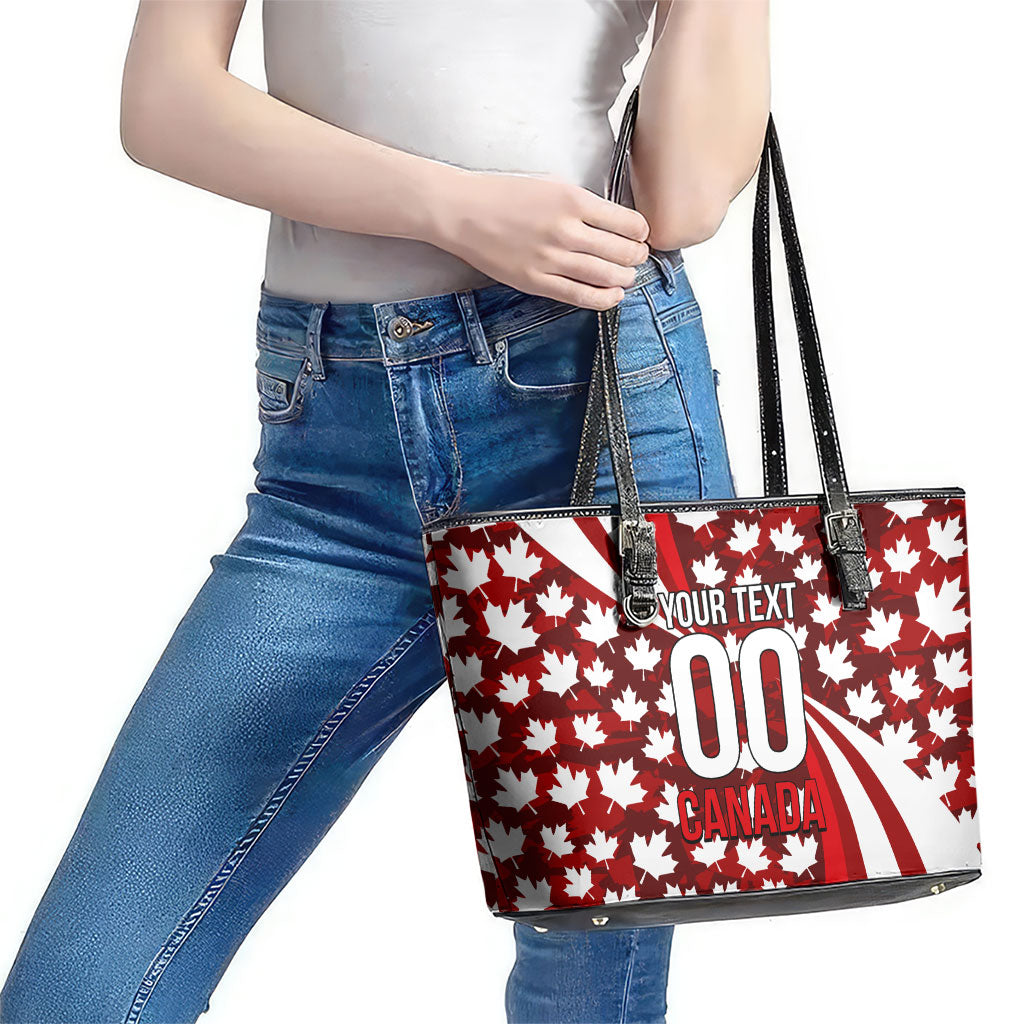 Personalized Canada Football Leather Tote Bag Maple Leaf Pattern - Moose Soccer Mascot