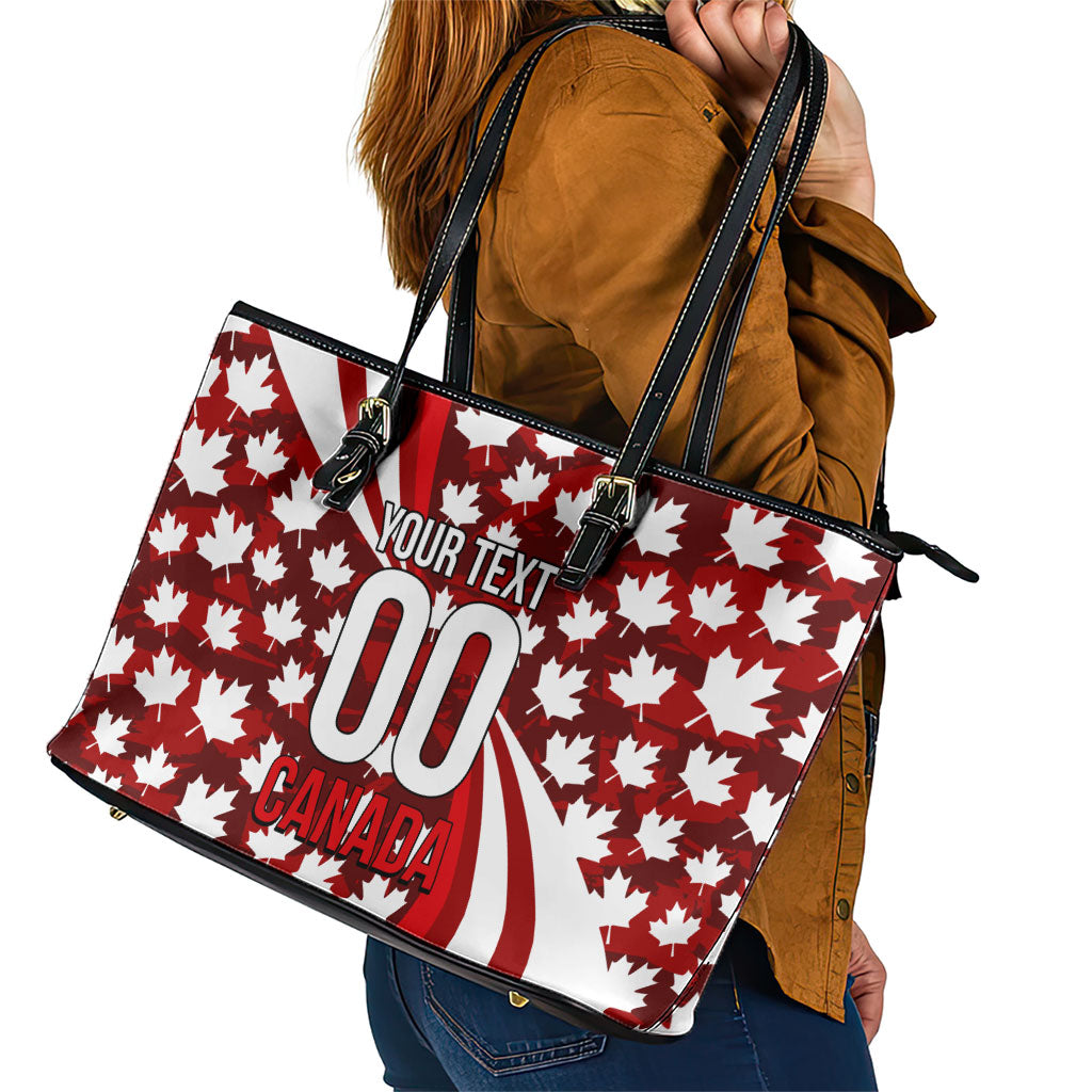 Personalized Canada Football Leather Tote Bag Maple Leaf Pattern - Moose Soccer Mascot