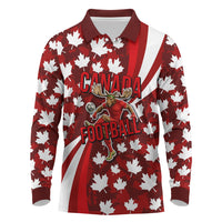 Personalized Canada Football Long Sleeve Polo Shirt Maple Leaf Pattern - Moose Soccer Mascot