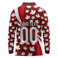 Personalized Canada Football Long Sleeve Polo Shirt Maple Leaf Pattern - Moose Soccer Mascot