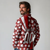 Personalized Canada Football Long Sleeve Polo Shirt Maple Leaf Pattern - Moose Soccer Mascot