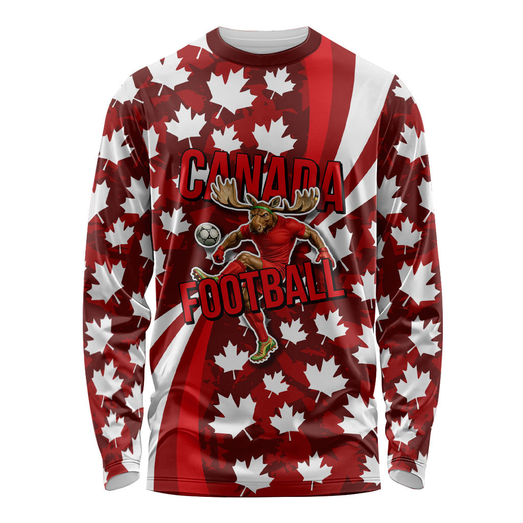 Personalized Canada Football Long Sleeve Shirt Maple Leaf Pattern - Moose Soccer Mascot
