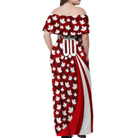 Personalized Canada Football Off Shoulder Maxi Dress Maple Leaf Pattern - Moose Soccer Mascot