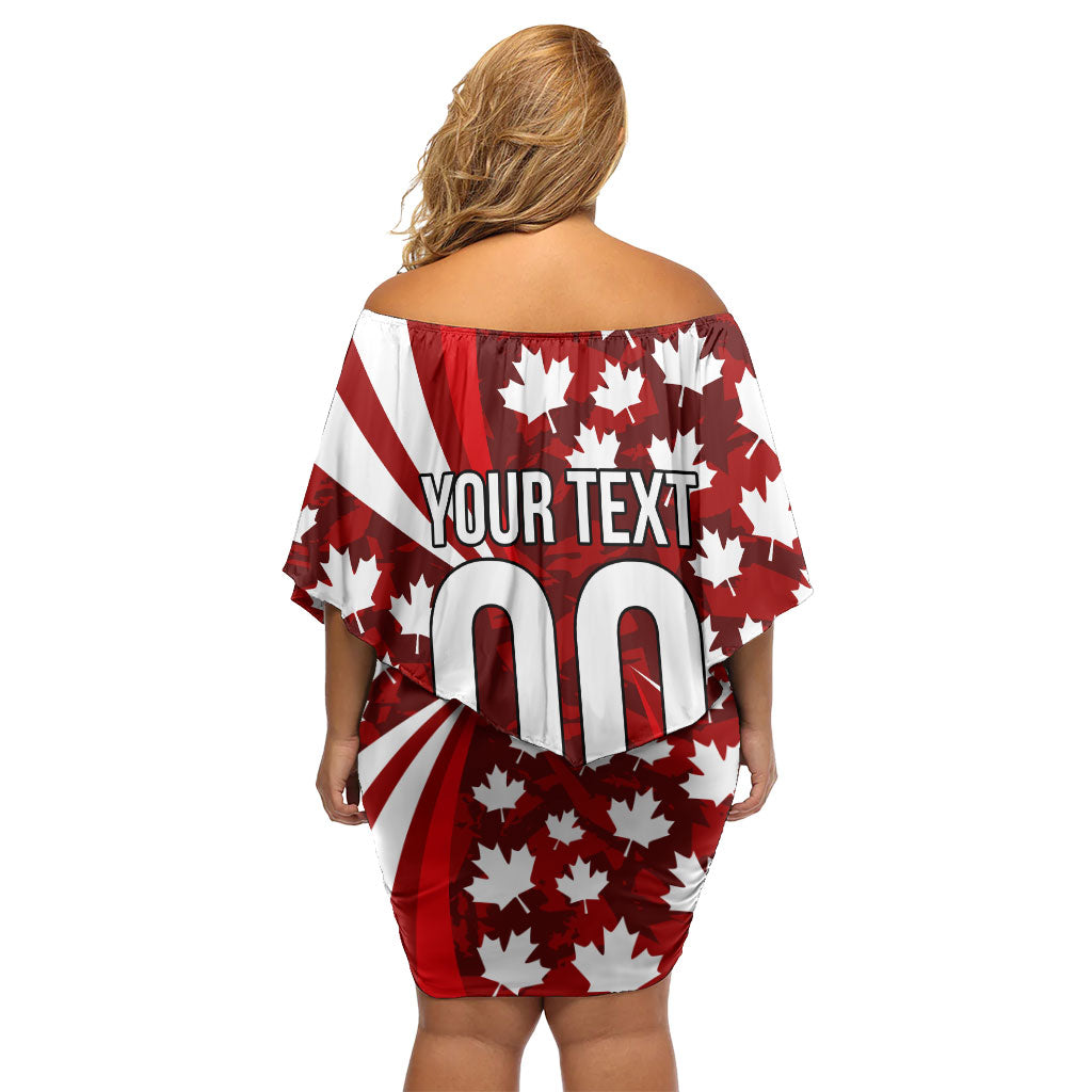Personalized Canada Football Off Shoulder Short Dress Maple Leaf Pattern - Moose Soccer Mascot