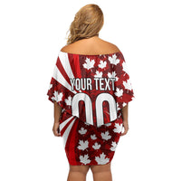 Personalized Canada Football Off Shoulder Short Dress Maple Leaf Pattern - Moose Soccer Mascot